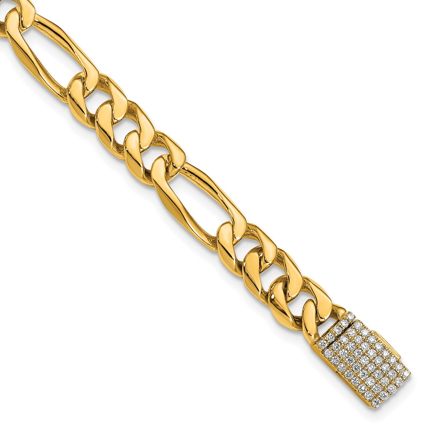 14k Hand-polished 7mm Figaro Link 1.75 carat Diamond Clasp 8 inch Bracelet