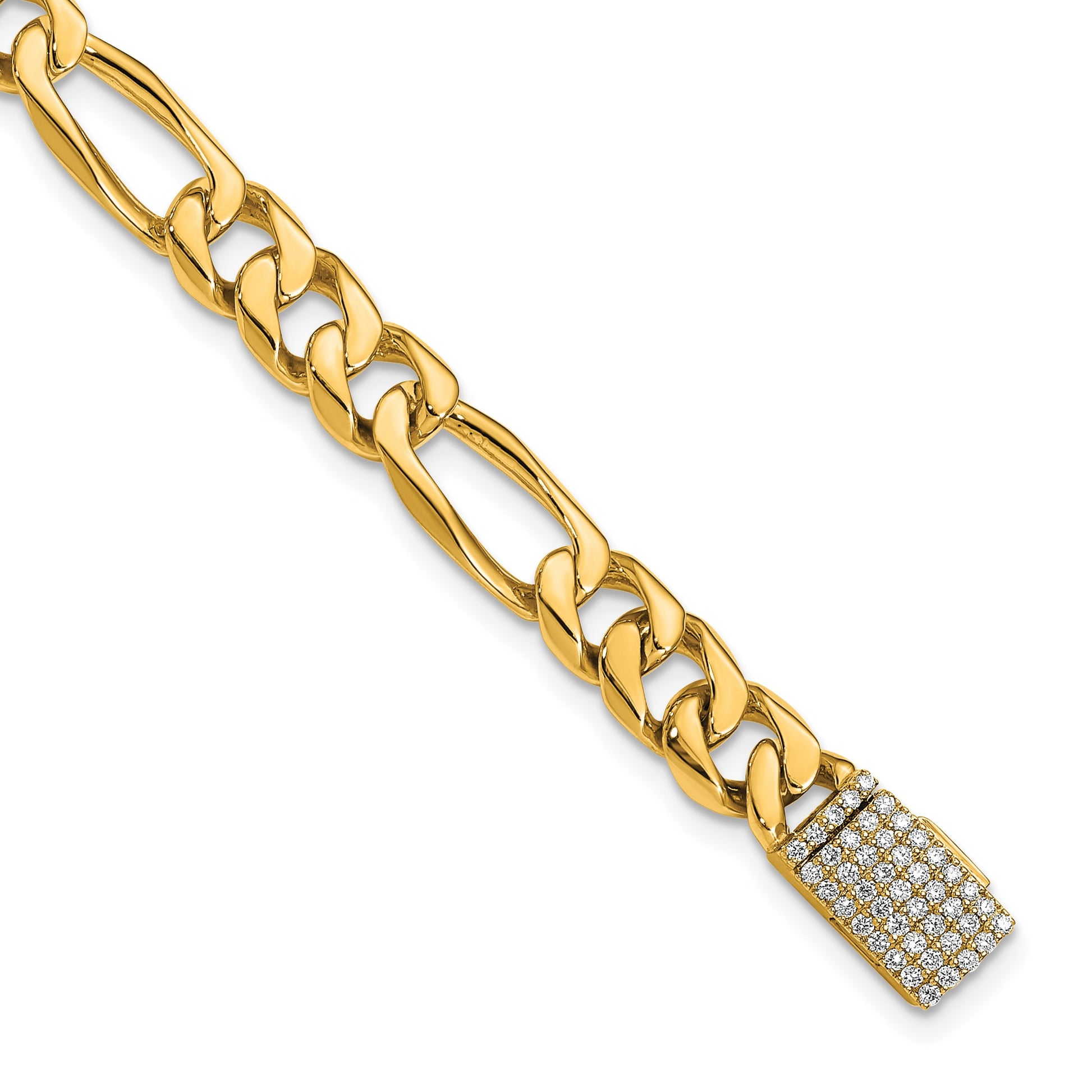 14k Hand-polished 7mm Figaro Link 1.75 carat Diamond Clasp 8 inch Bracelet