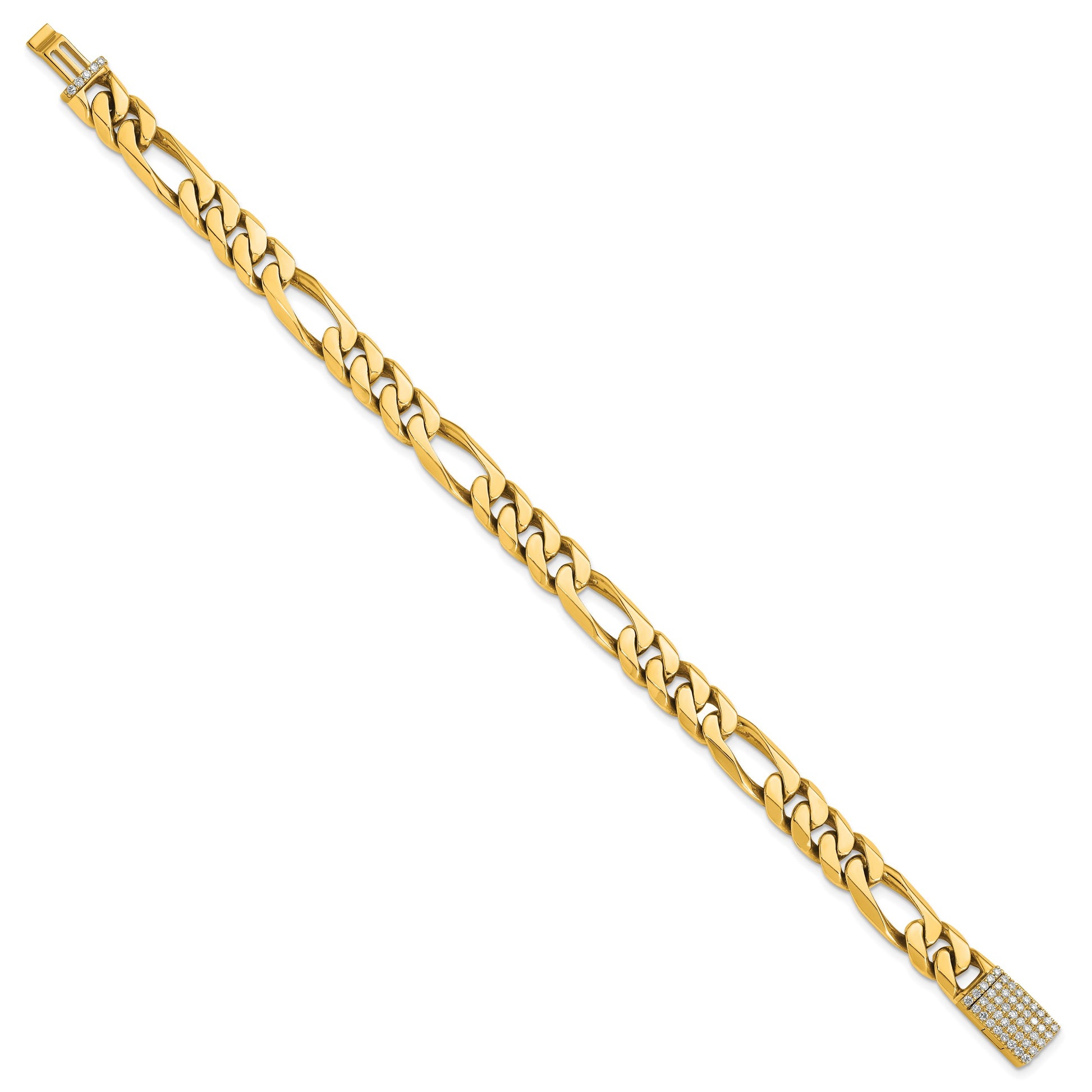 14k Hand-polished 8mm Figaro Link 1.65 carat Diamond Clasp 8 inch Bracelet