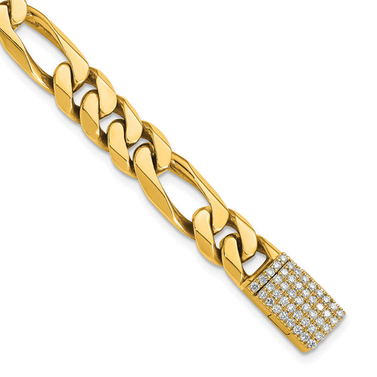 14k Hand-polished 8mm Figaro Link 1.65 carat Diamond Clasp 8 inch Bracelet