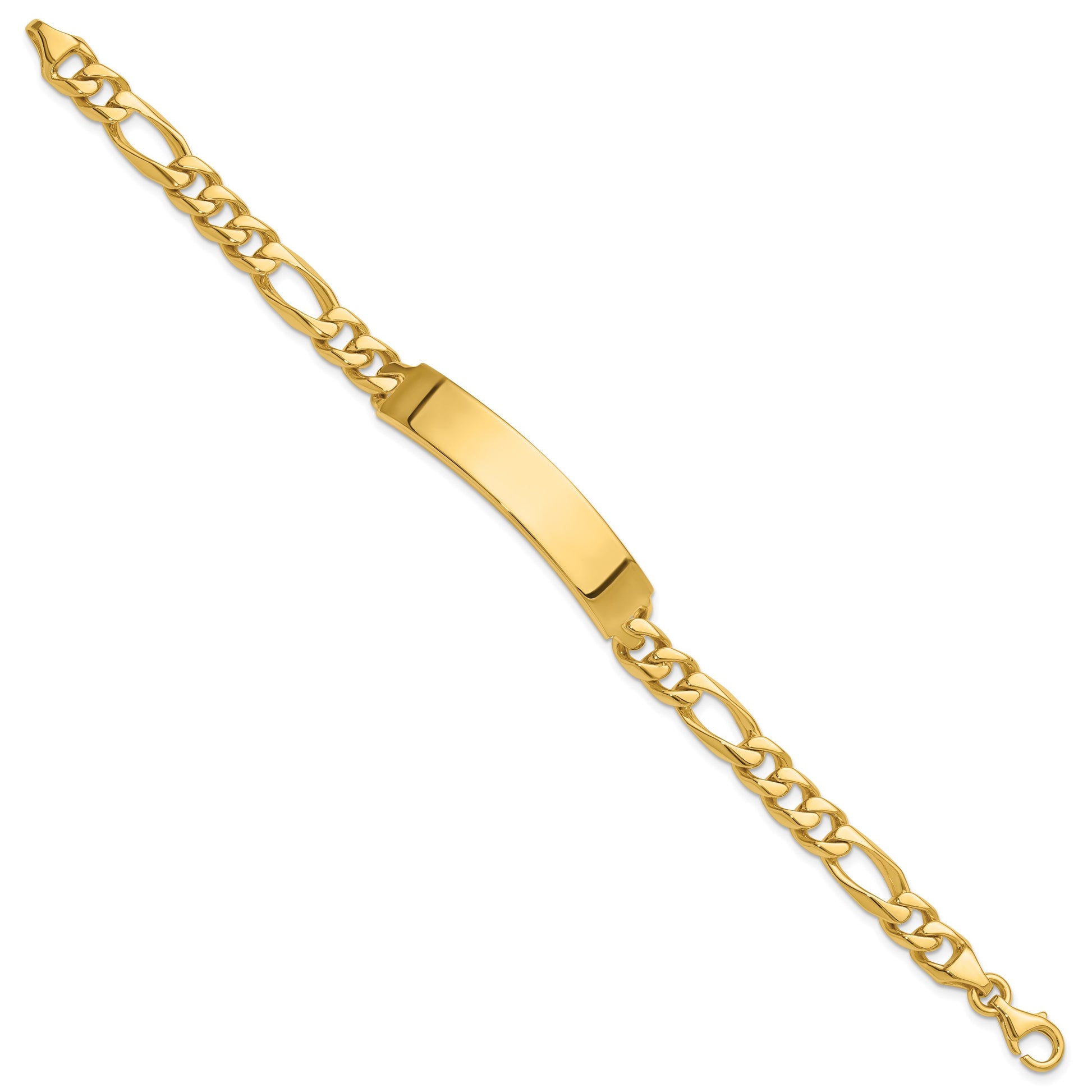 14k Hand-polished Solid Chain/Solid Plate Figaro Link 47x9mm Plate 8 inch ID Bracelet