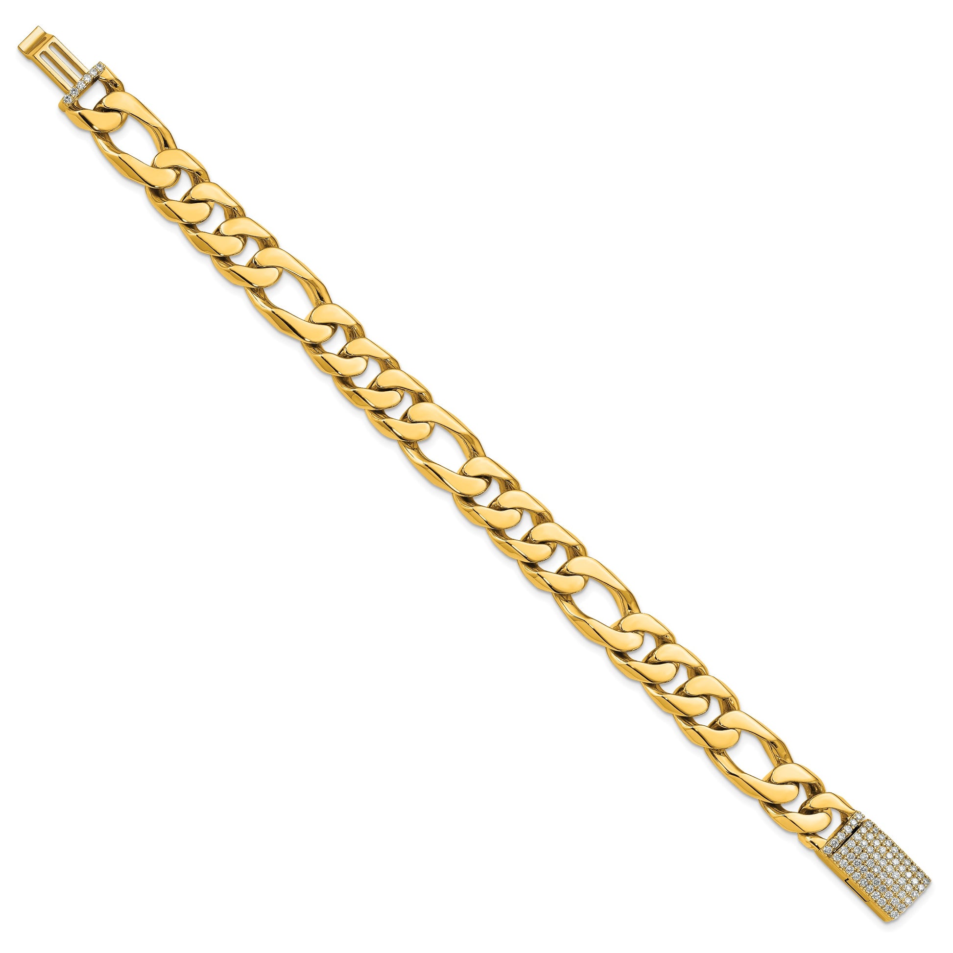 14k Hand-polished 10mm Figaro Link 1.8 carat Diamond Clasp 8 inch Bracelet