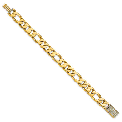 14k Hand-polished 10mm Figaro Link 1.8 carat Diamond Clasp 8 inch Bracelet
