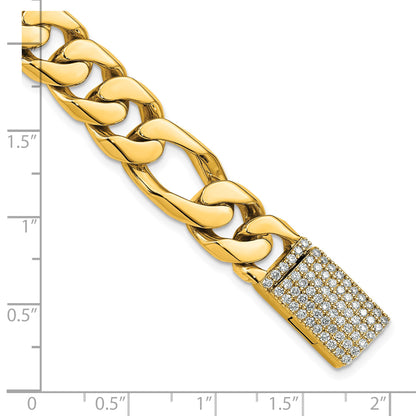 14k Hand-polished 10mm Figaro Link 1.8 carat Diamond Clasp 8 inch Bracelet