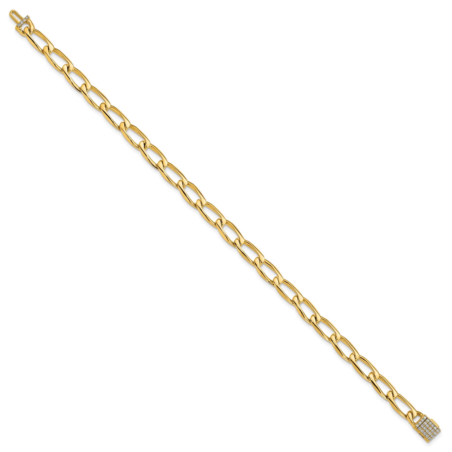 14k Hand-polished 5.9mm Open Link 1.65 carat Diamond Clasp 8 inch Bracelet