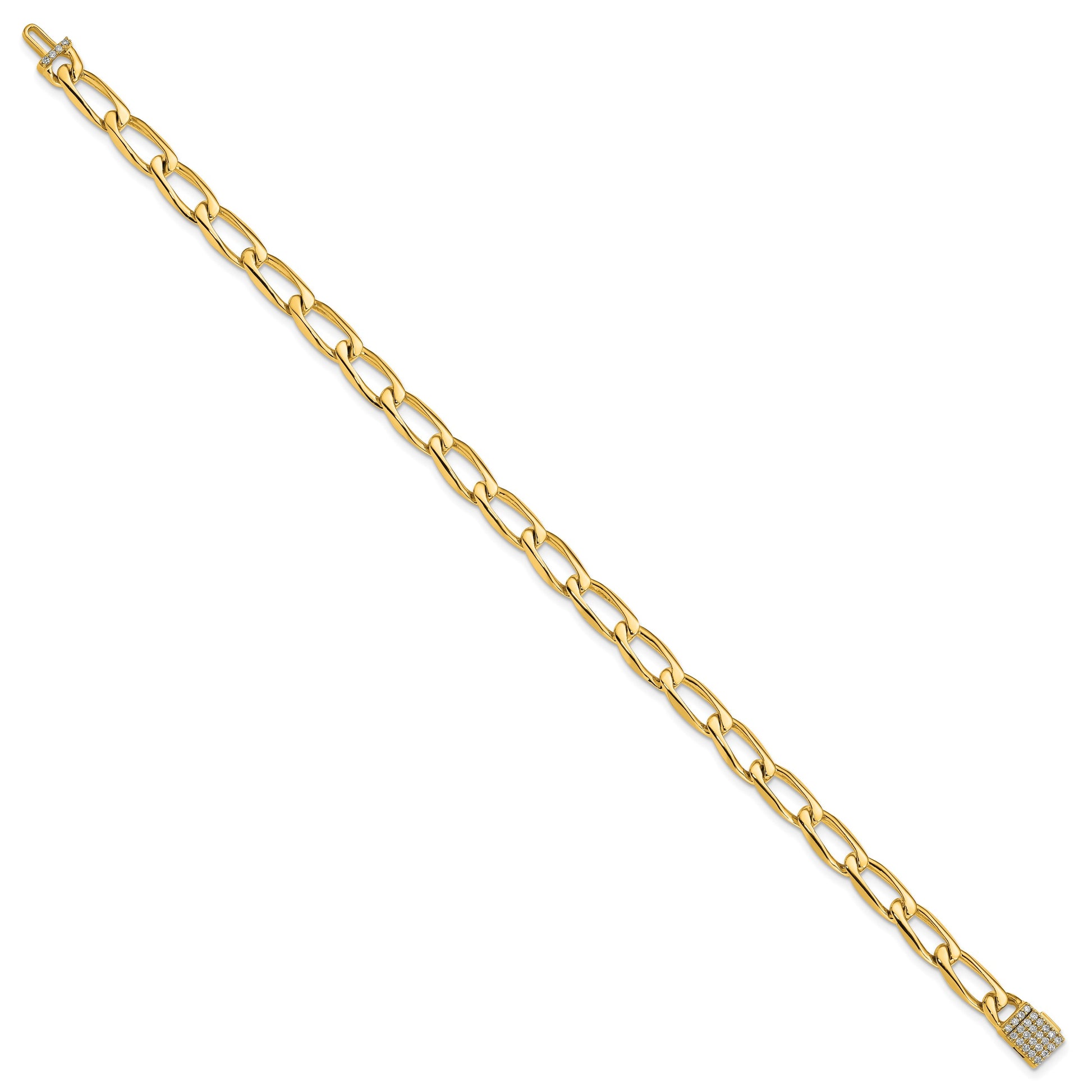 14k Hand-polished 5.9mm Open Link 1.65 carat Diamond Clasp 8 inch Bracelet