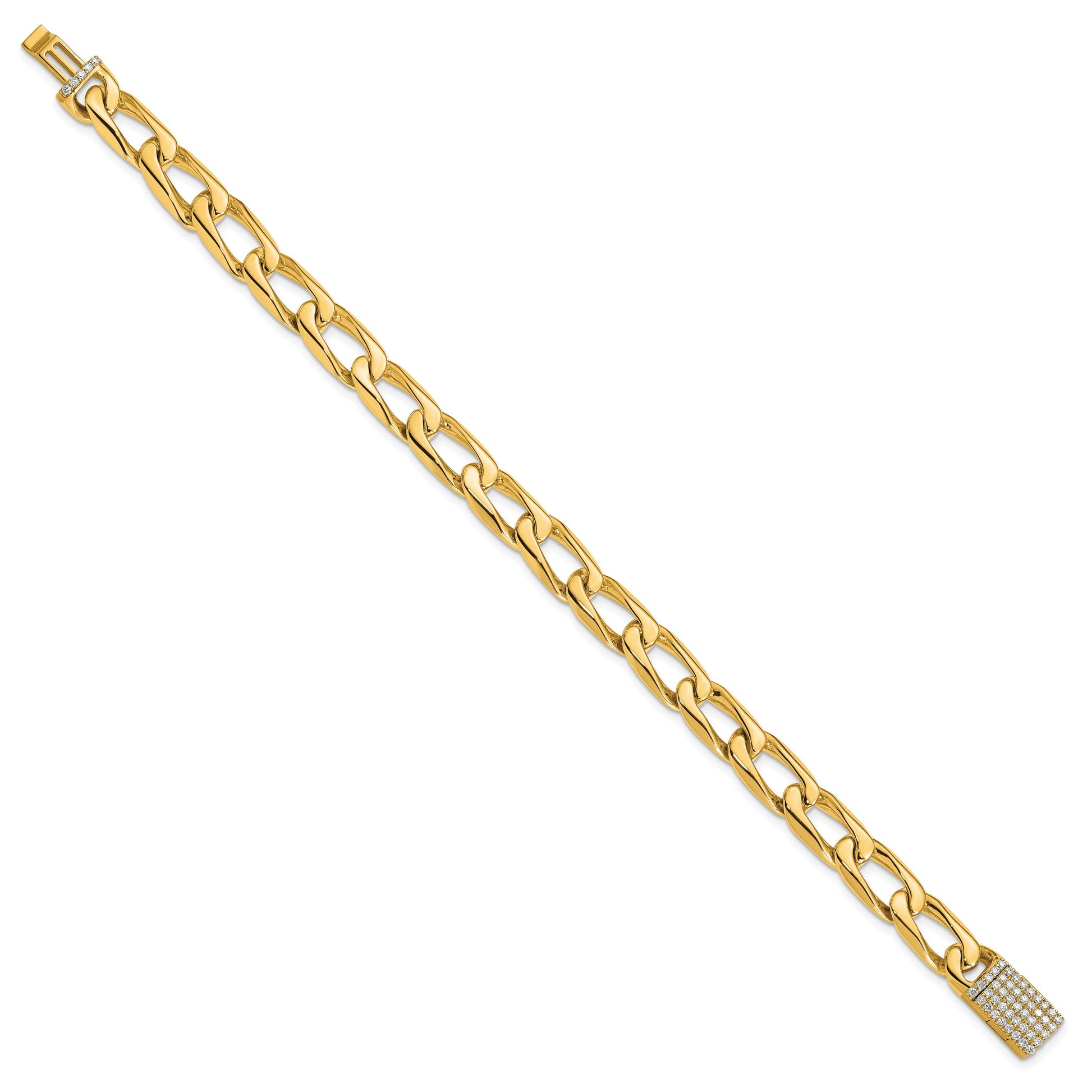 14k Hand-polished 8.5mm Open Link 1.2 carat Diamond Clasp 8 inch Bracelet