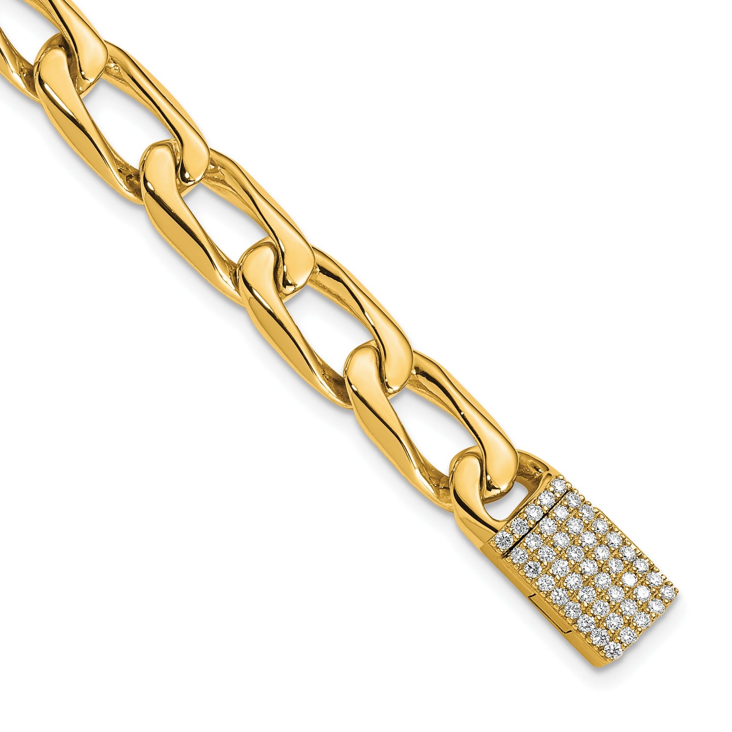 14k Hand-polished 8.5mm Open Link 1.2 carat Diamond Clasp 8 inch Bracelet