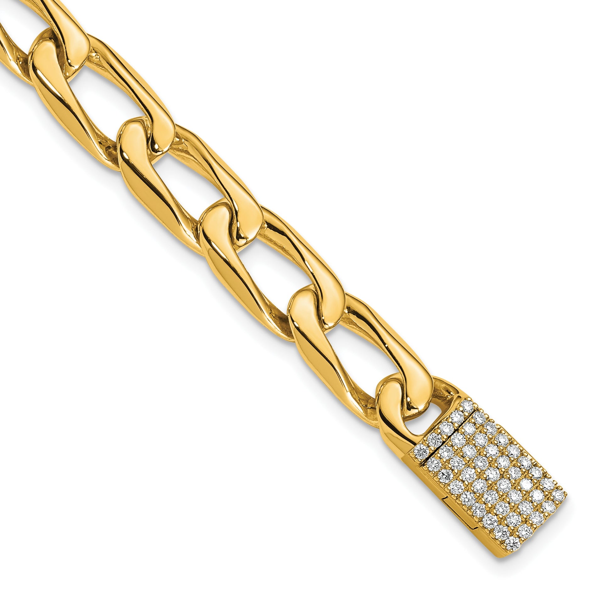 14k Hand-polished 8.5mm Open Link 1.2 carat Diamond Clasp 8 inch Bracelet