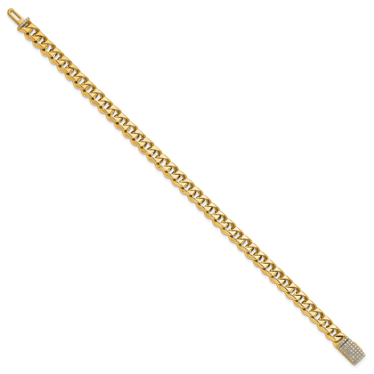 14k Hand-polished 7mm Fancy Curb Link 1.4 carat Diamond Clasp 8 inch Bracelet