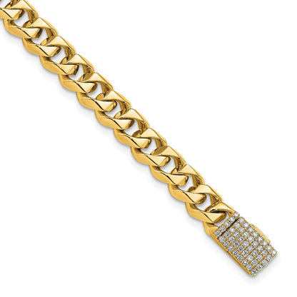 14k Hand-polished 7mm Fancy Curb Link 1.4 carat Diamond Clasp 8 inch Bracelet