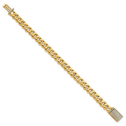 14k Hand-polished 8.5mm Fancy Curb Link 1.7 carat Diamond Clasp 8 inch Bracelet