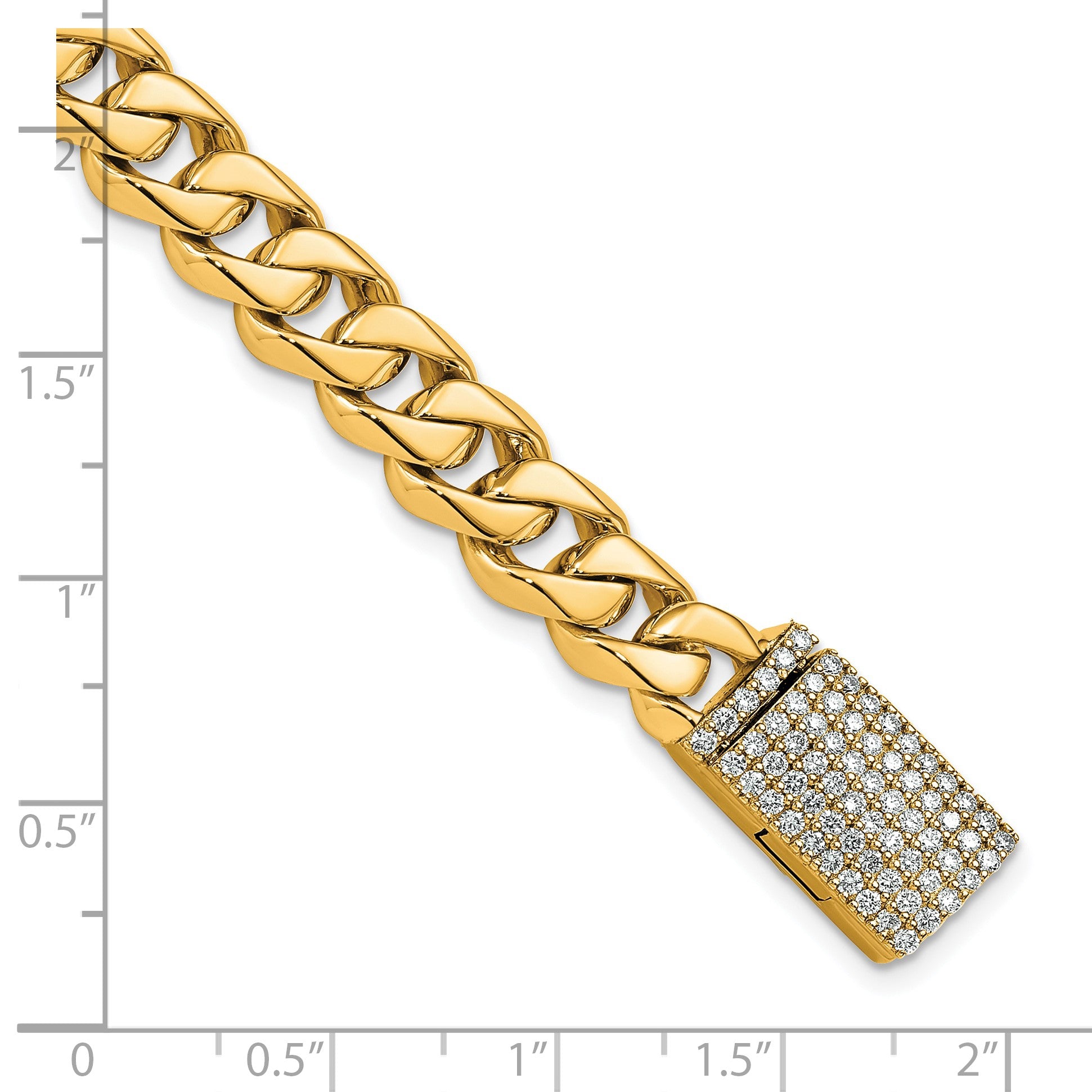 14k Hand-polished 8.5mm Fancy Curb Link 1.7 carat Diamond Clasp 8 inch Bracelet
