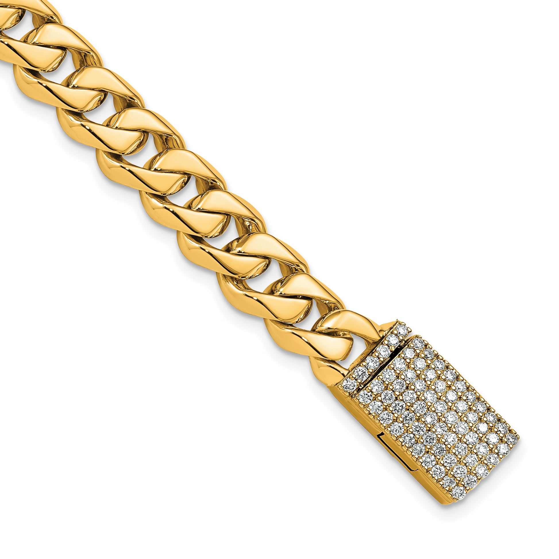 14k Hand-polished 8.5mm Fancy Curb Link 1.7 carat Diamond Clasp 8 inch Bracelet