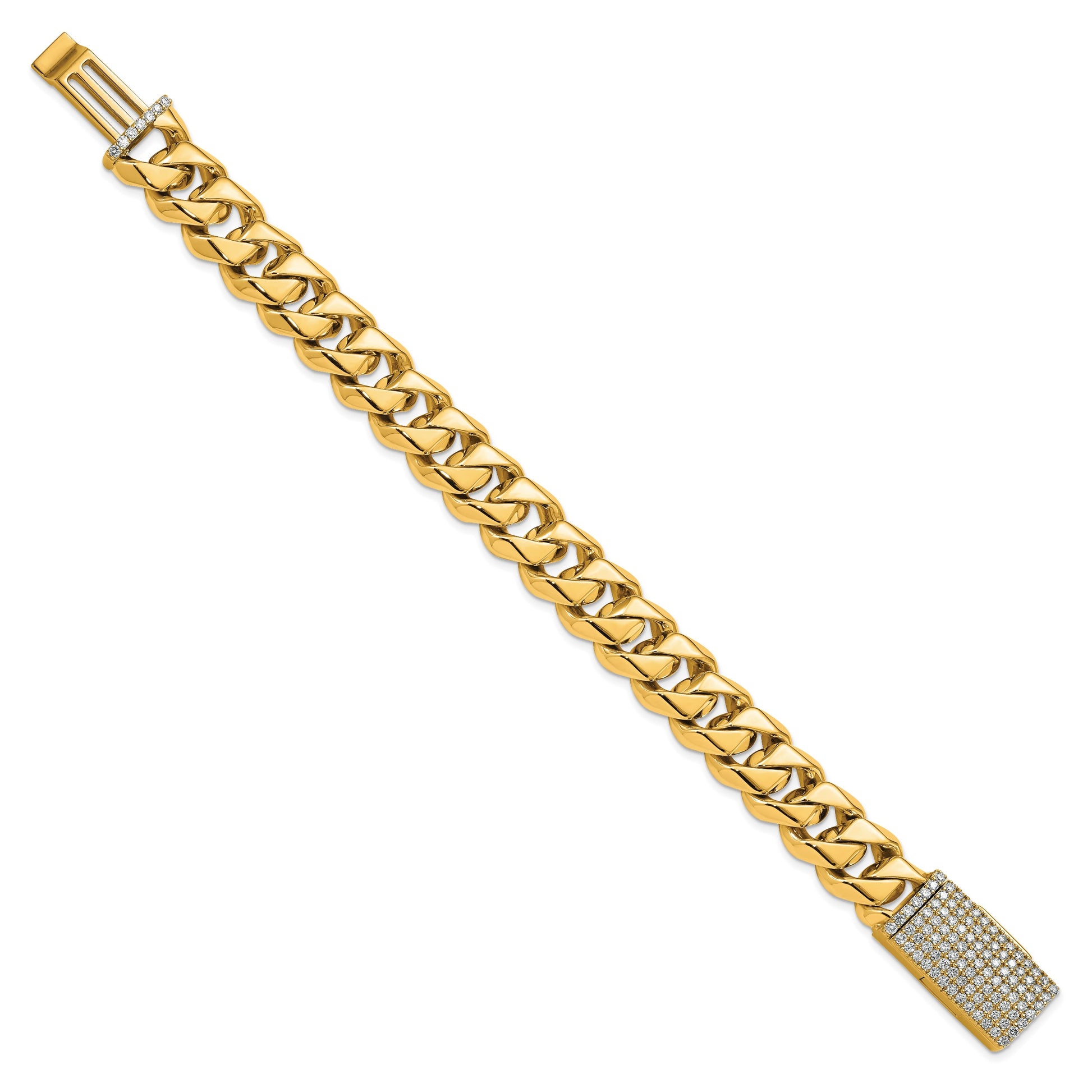 14k Hand-polished 14mm Fancy Curb Link 1.25 carat Diamond Clasp 8 inch Bracelet