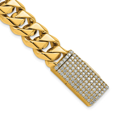 14k Hand-polished 14mm Fancy Curb Link 1.25 carat Diamond Clasp 8 inch Bracelet