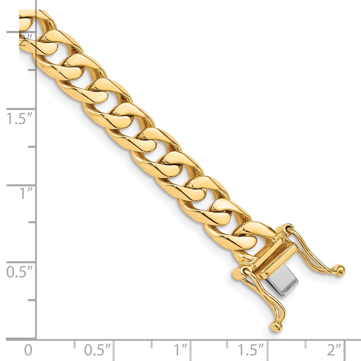 14K 8 inch 7.5mm Hand Polished Flat Beveled Curb Link with Box Catch Clasp Bracelet