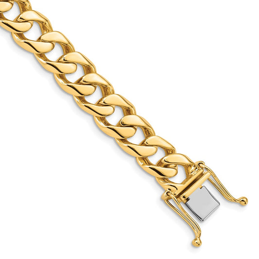 14K 24 inch 9.7mm Hand Polished Flat Beveled Curb Link with Box Catch Clasp Chain