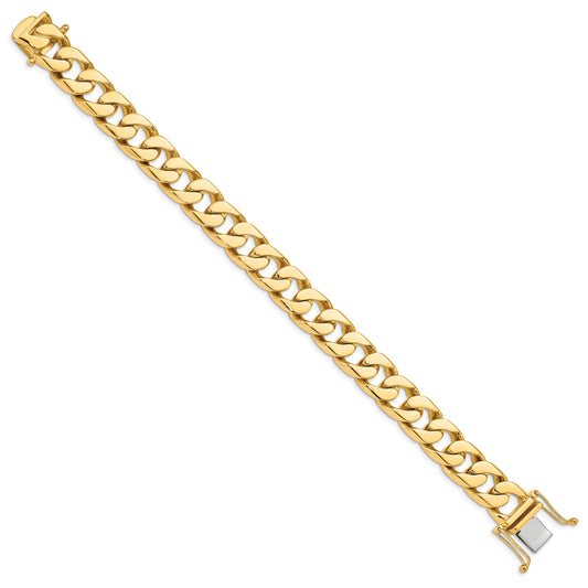 14K 8 inch 12mm Hand Polished Flat Beveled Curb Link with Box Catch Clasp Bracelet