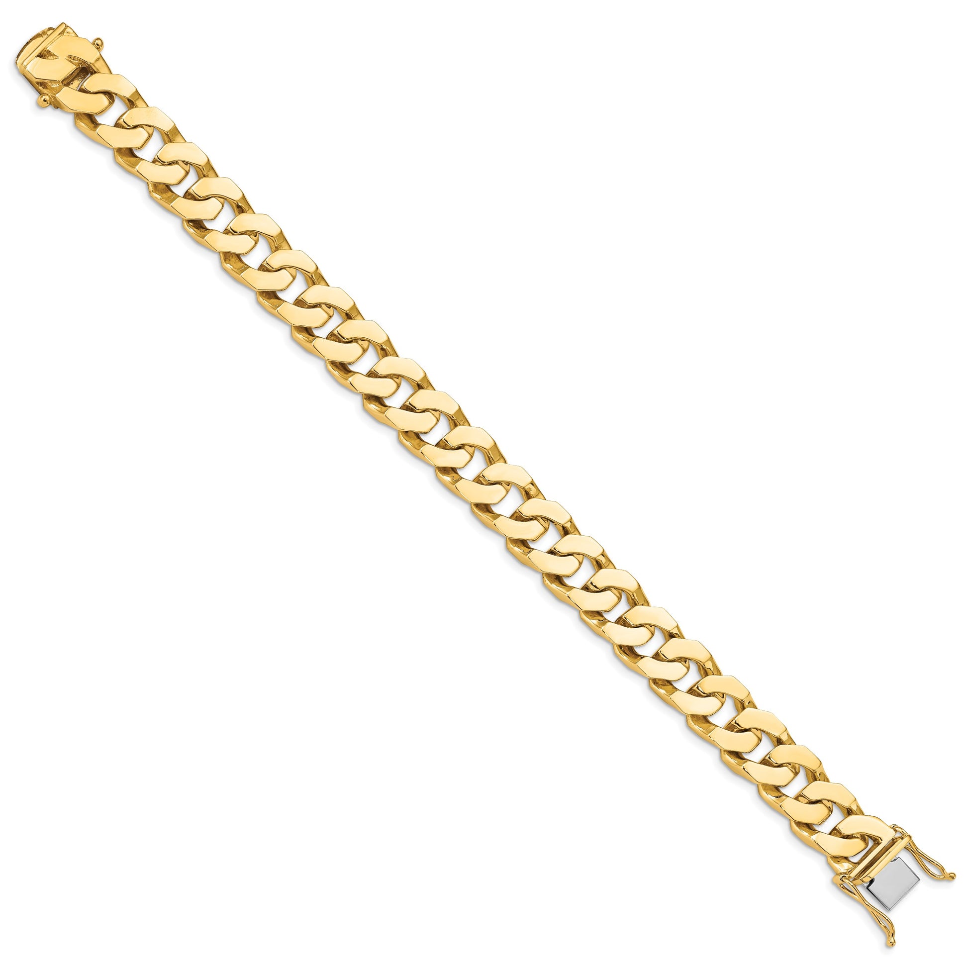 14K 8 inch 11.6mm Hand Polished Fancy Link with Box Catch Bracelet