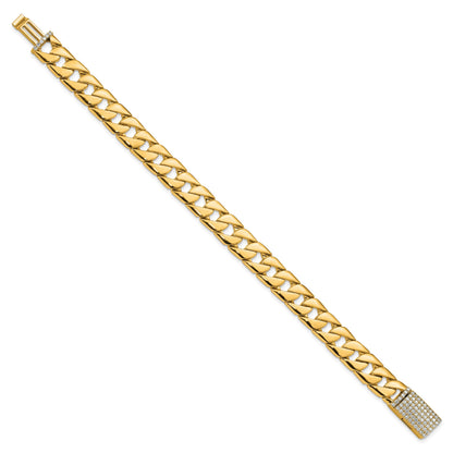 14k Hand-polished 10.2mm Fancy Curb Link 1.5 carat Diamond Clasp 8 inch Bracelet