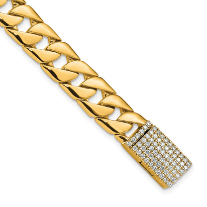 14k Hand-polished 10.2mm Fancy Curb Link 1.5 carat Diamond Clasp 8 inch Bracelet