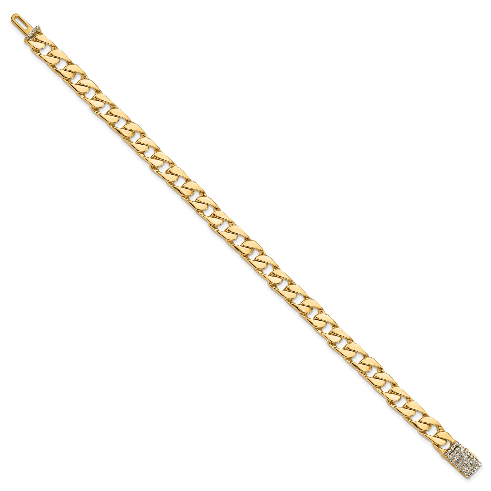 14k Hand-polished 6.5mm Fancy Curb Link 1.45 carat Diamond Clasp 8 inch Bracelet