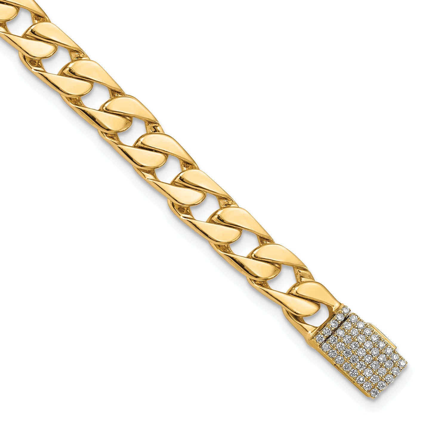 14k Hand-polished 6.5mm Fancy Curb Link 1.45 carat Diamond Clasp 8 inch Bracelet