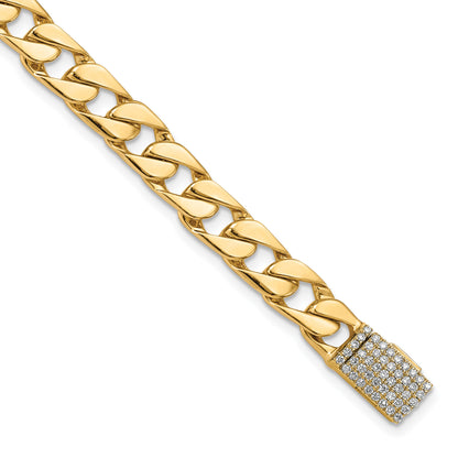 14k Hand-polished 6.5mm Fancy Curb Link 1.45 carat Diamond Clasp 8 inch Bracelet