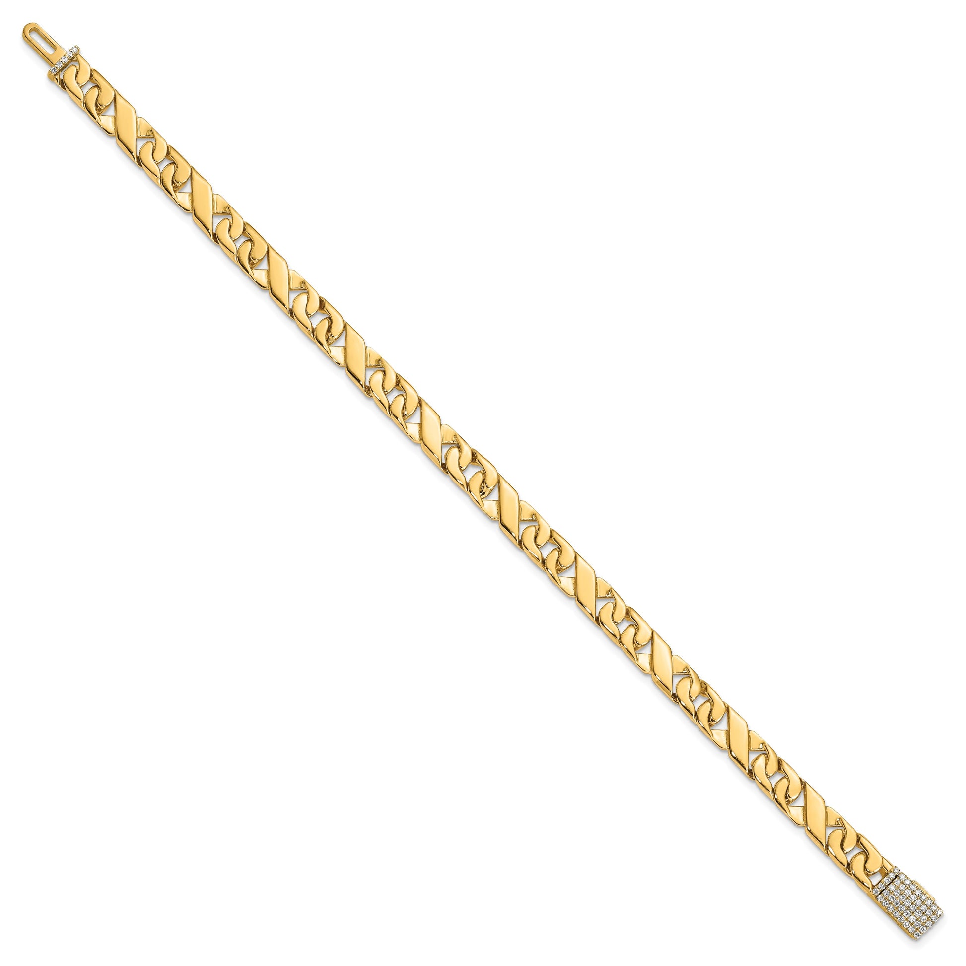 14k Hand-polished 6.7mm Fancy Link 1.75 carat Diamond Clasp 8 inch Bracelet