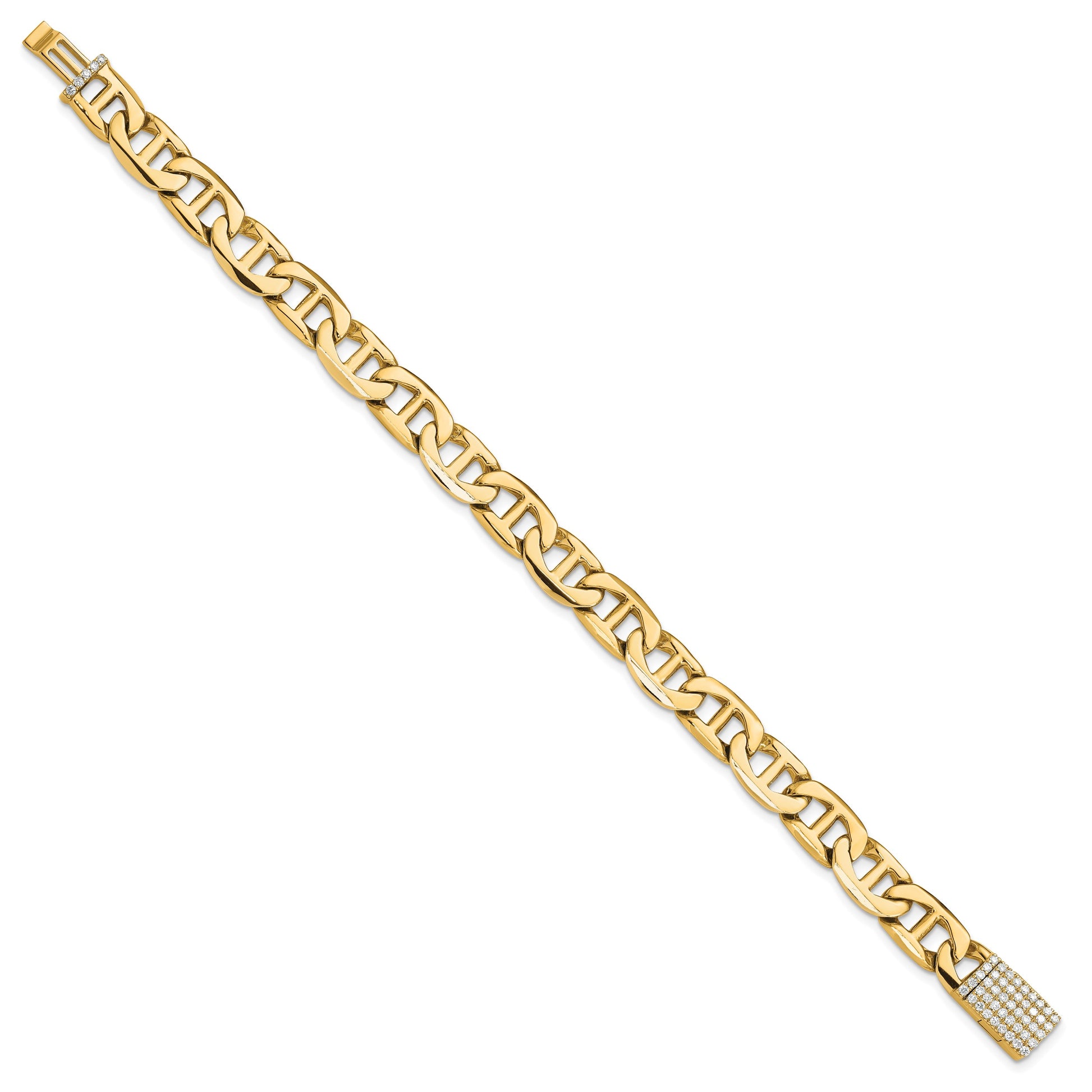 14k Hand-polished 8mm Anchor Link 1.5 carat Diamond Clasp 8 inch Bracelet