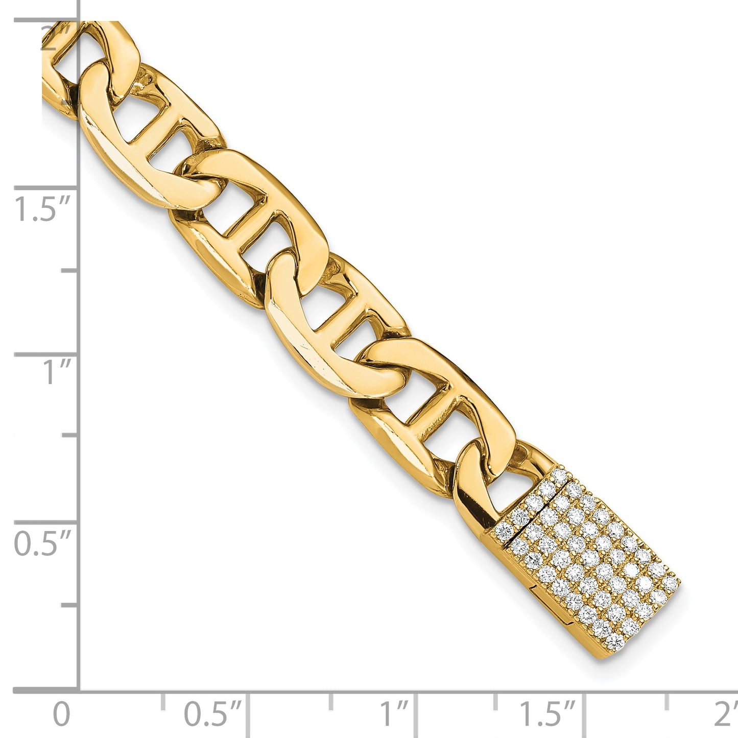 14k Hand-polished 8mm Anchor Link 1.5 carat Diamond Clasp 8 inch Bracelet