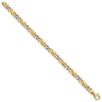 14K Two-tone 7 inch 6mm Hand Hand Polished Fancy Link with Fancy Lobster Clasp Bracelet
