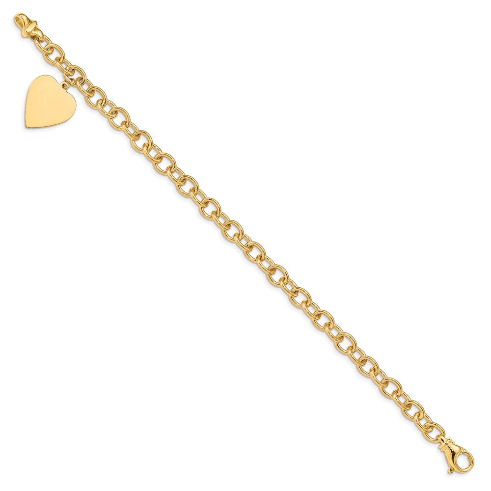 14k 8.5in Polished Engraveable Link with Heart Charm Bracelet