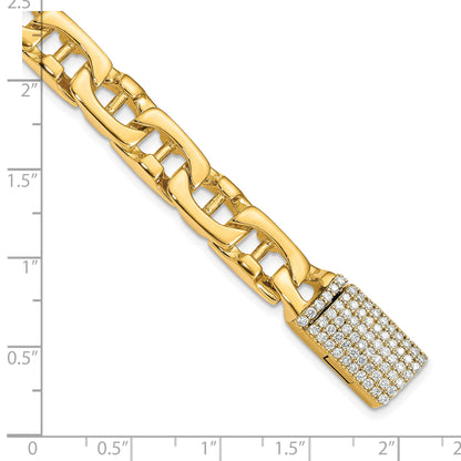 14k Hand-polished 8.5mm Fancy Link 1.65 carat Diamond Clasp 8.5 inch Bracelet