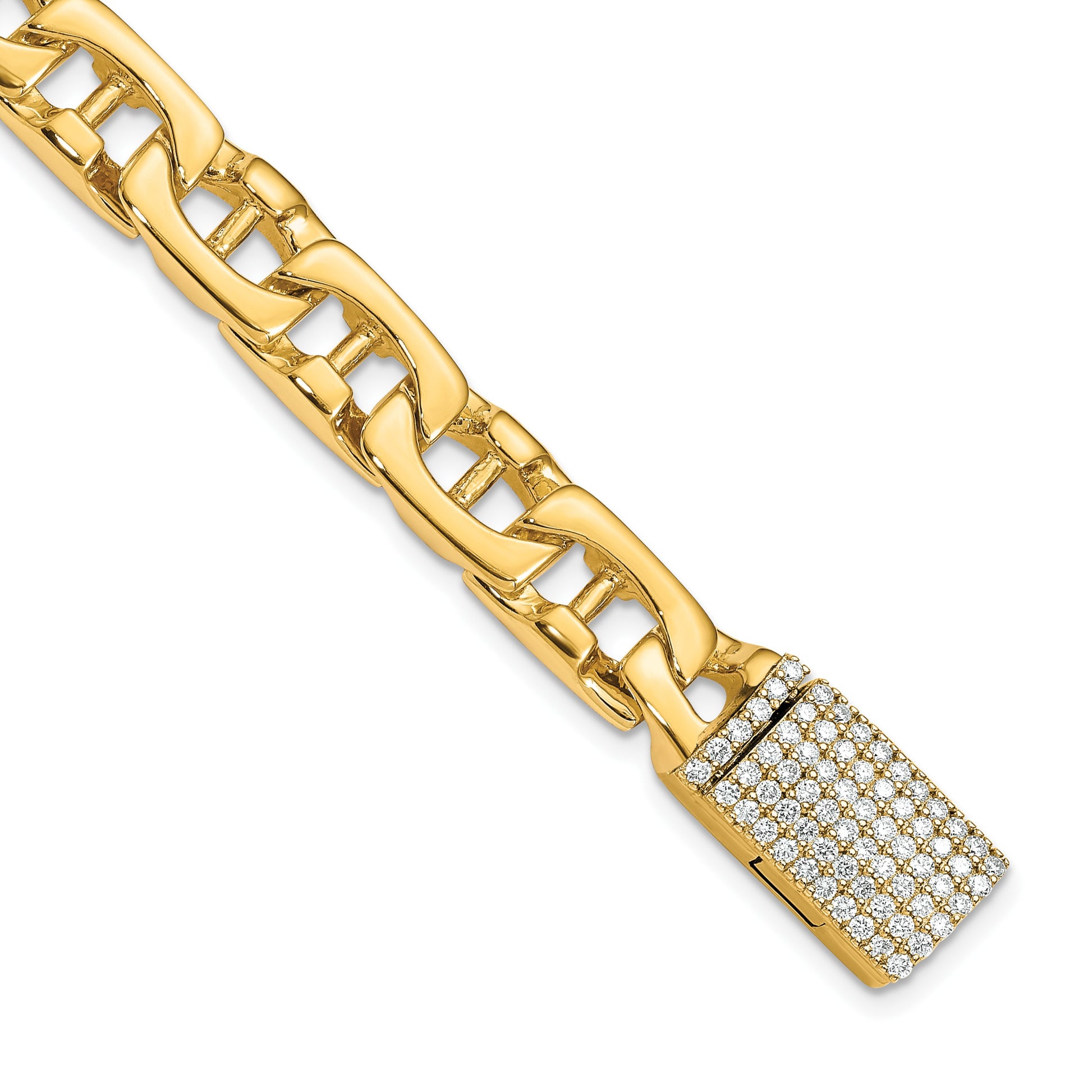 14k Hand-polished 8.5mm Fancy Link 1.65 carat Diamond Clasp 8.5 inch Bracelet