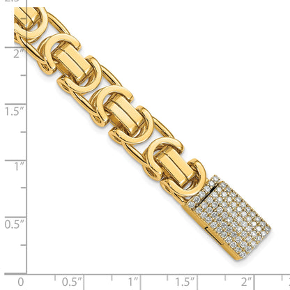 14k Hand-polished 10.1mm Fancy Link 1.9 carat Diamond Clasp 8.5 inch Bracelet