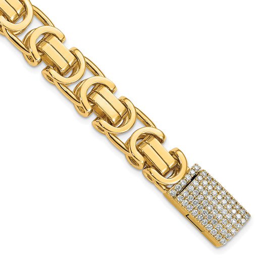 14k Hand-polished 10.1mm Fancy Link 1.9 carat Diamond Clasp 8.5 inch Bracelet