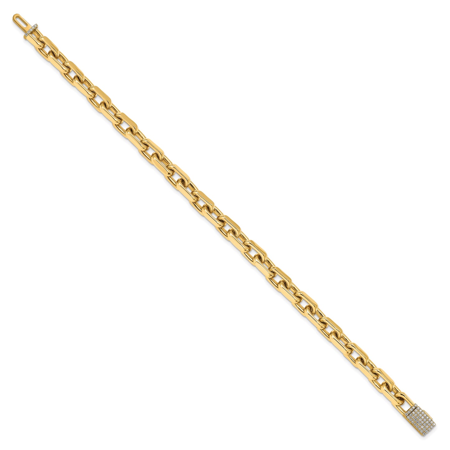 14k Hand-polished 7mm Fancy Cable Link 1.8 carat Diamond Clasp 8.5 inch Bracelet