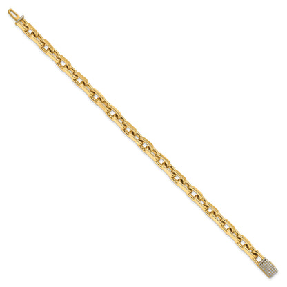 14k Hand-polished 7mm Fancy Cable Link 1.8 carat Diamond Clasp 8.5 inch Bracelet