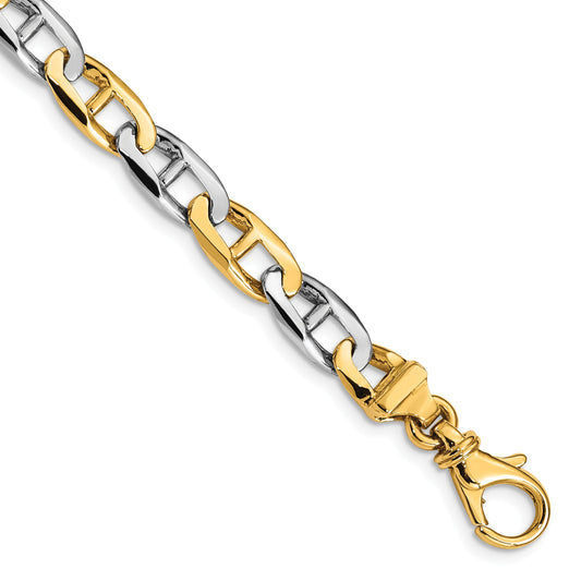 14K Two-tone 8.25 inch 6.6mm Hand Polished Fancy Flat Anchor Link with Fancy Lobster Clasp Bracelet