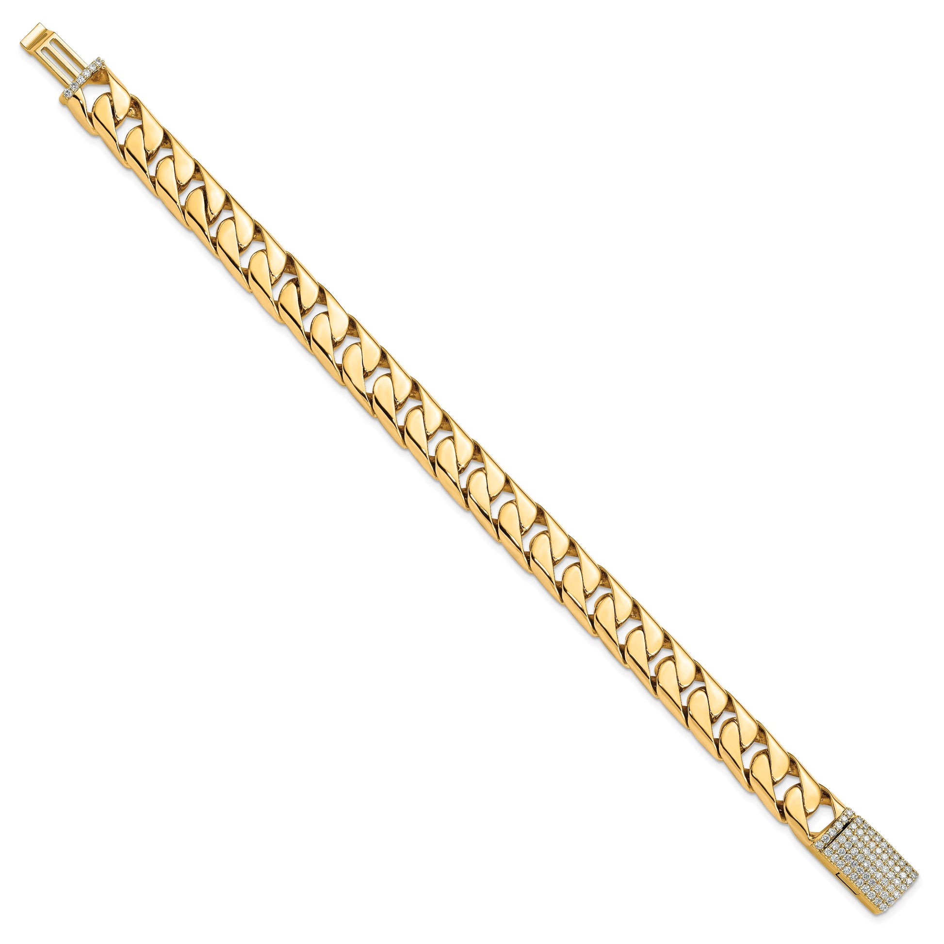 14k Hand-polished 10.20mm Half Round Curb Link 1.4 carat Diamond Clasp 8.25 inch Bracelet