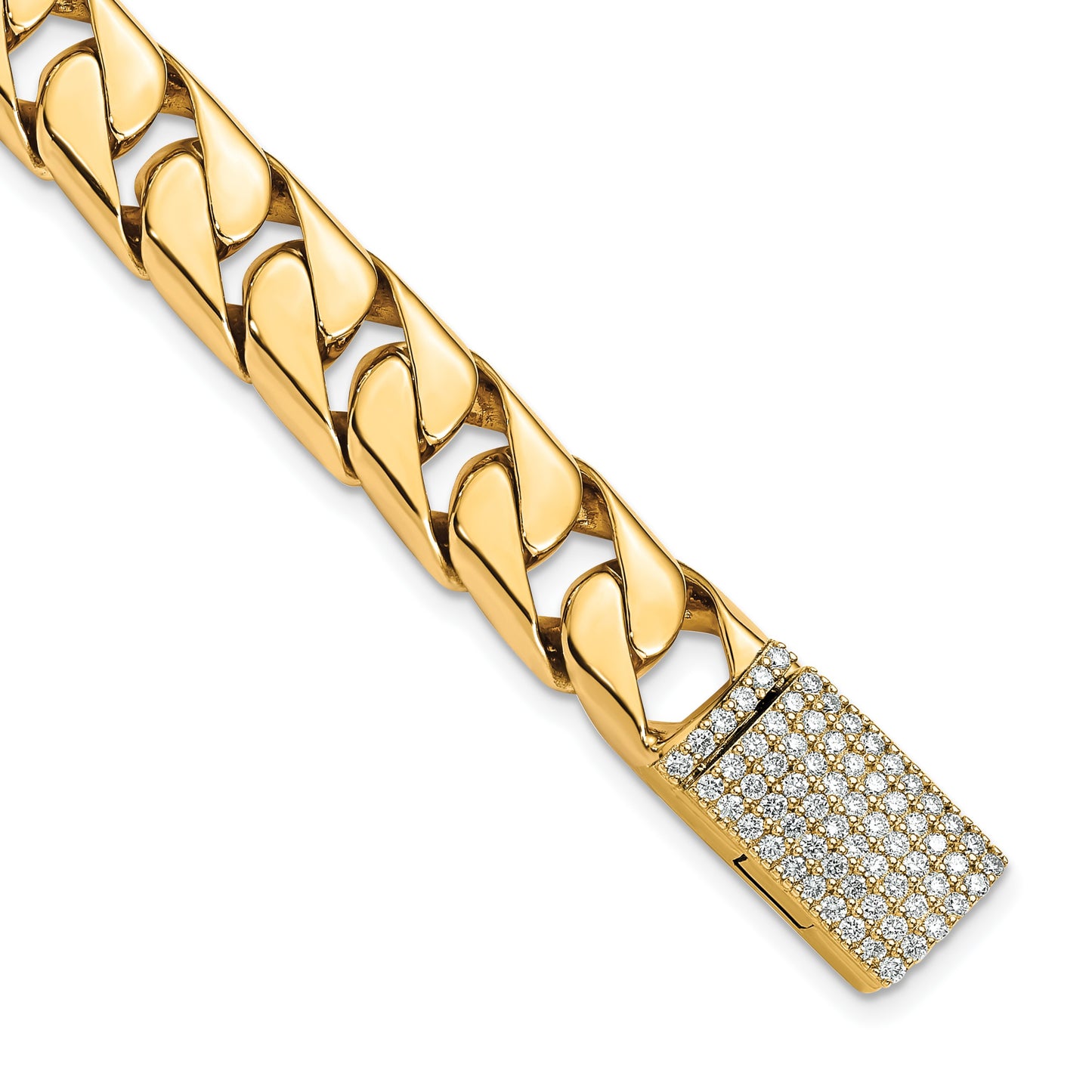 14k Hand-polished 10.20mm Half Round Curb Link 1.4 carat Diamond Clasp 8.25 inch Bracelet