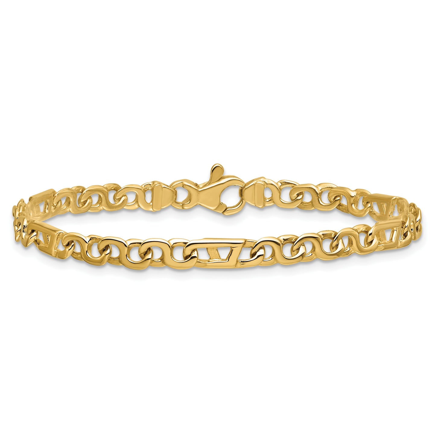 14K 7 inch 4.3mm Hand Polished Fancy Link with Fancy Lobster Clasp Bracelet