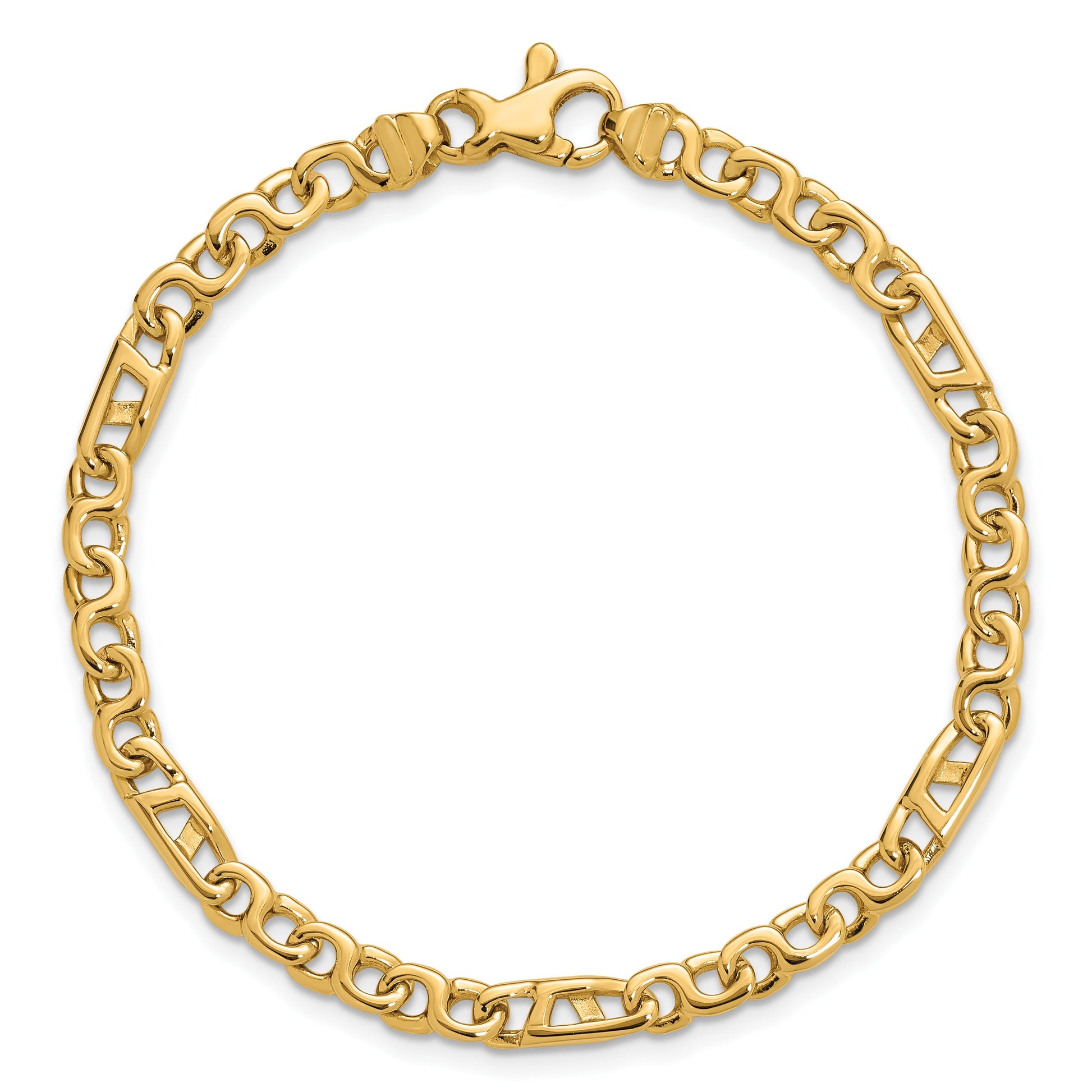 14K 8 inch 4.3mm Hand Polished Fancy Link with Fancy Lobster Clasp Bracelet