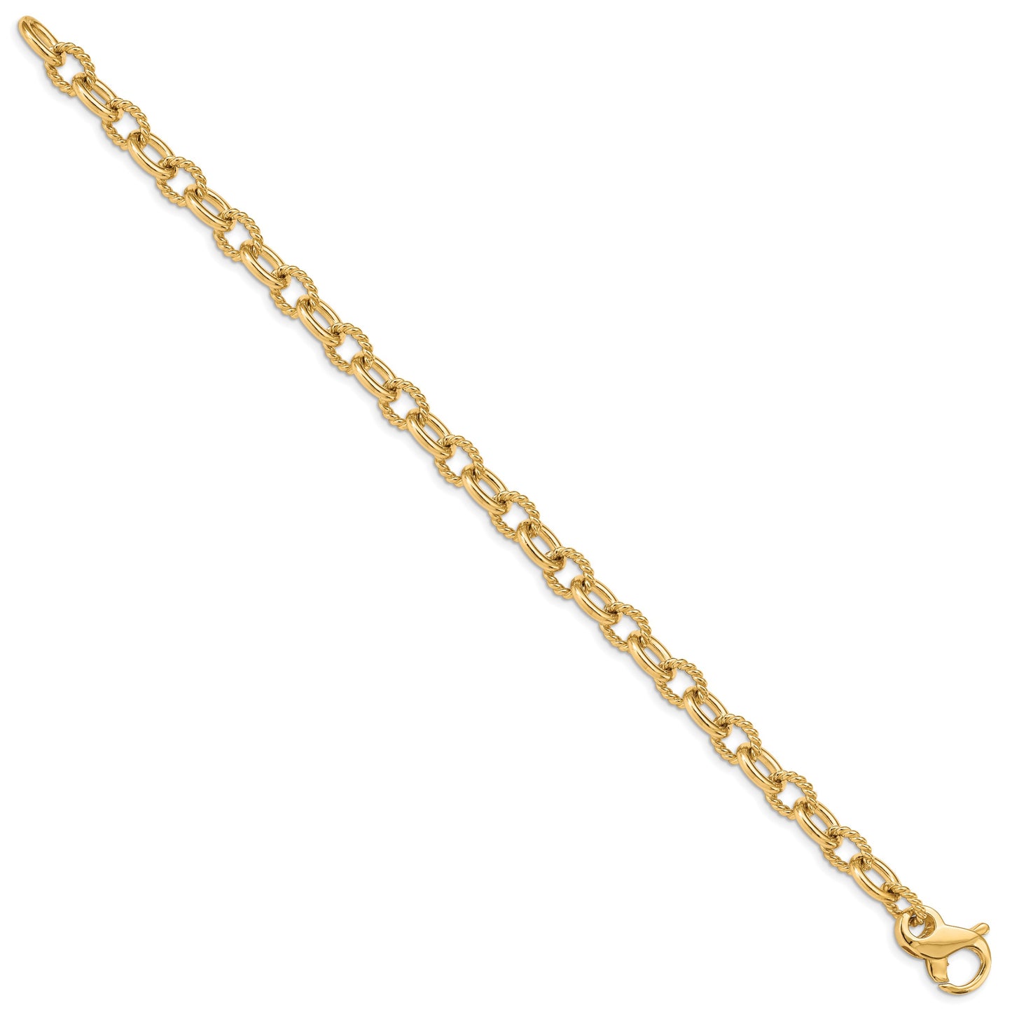 14K 8.5 inch 7.8mm Hand Polished and Textured Fancy Link with Fancy Lobster Clasp Bracelet