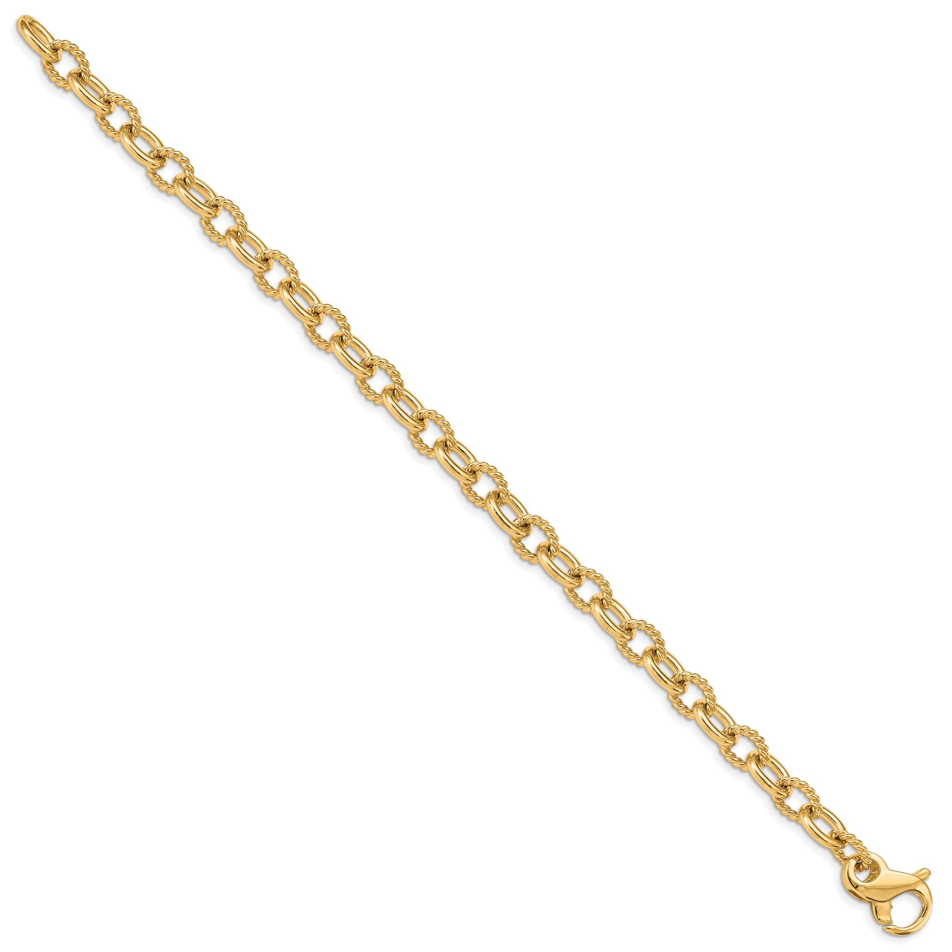 14K 8.5 inch 7.8mm Hand Polished and Textured Fancy Link with Fancy Lobster Clasp Bracelet