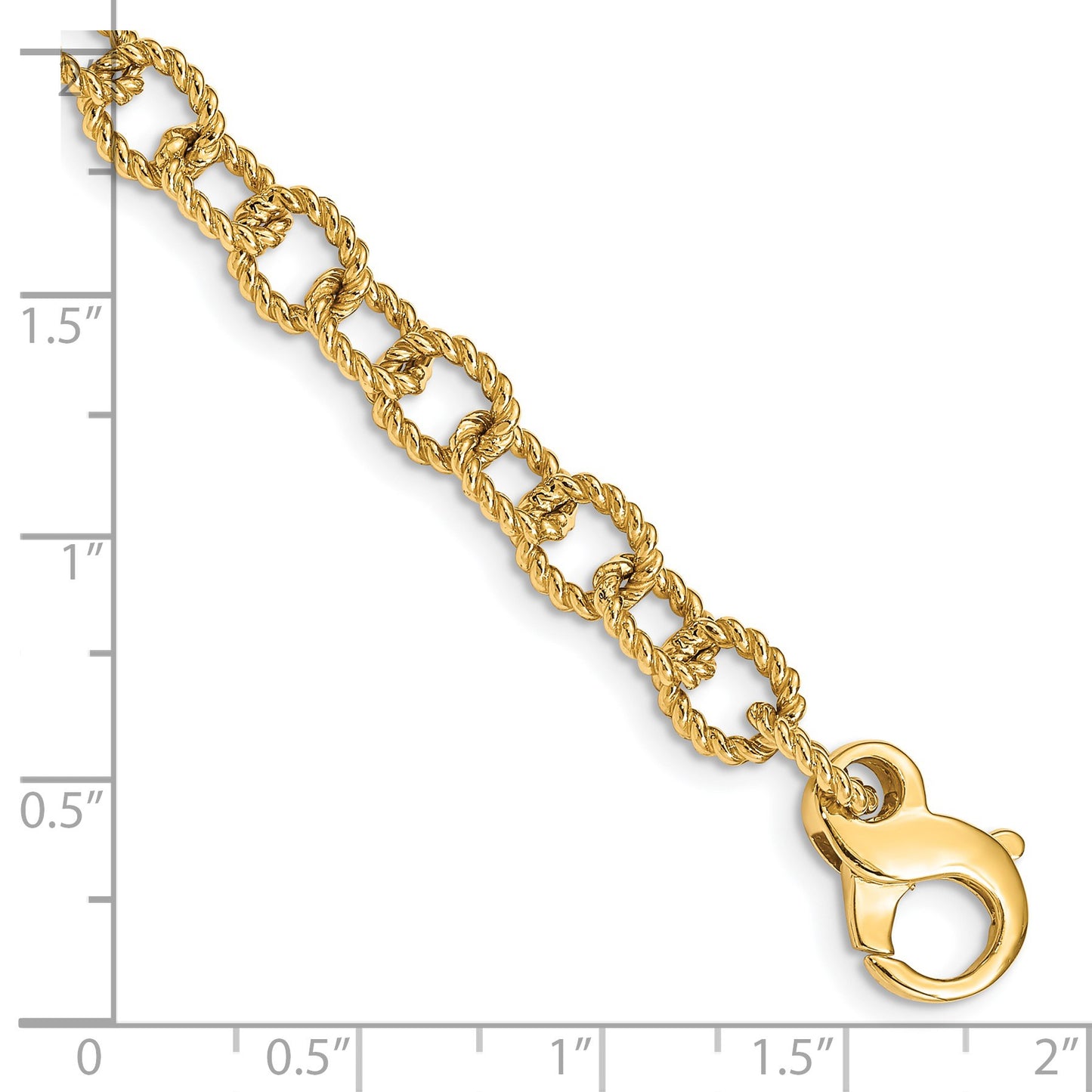 14K 8.5 inch 6.5mm Hand Polished Fancy Rope Link with Fancy Lobster Clasp Bracelet