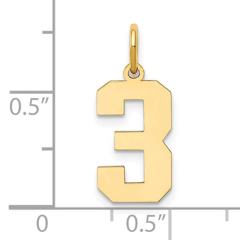 14k Medium Polished Number 3 Charm