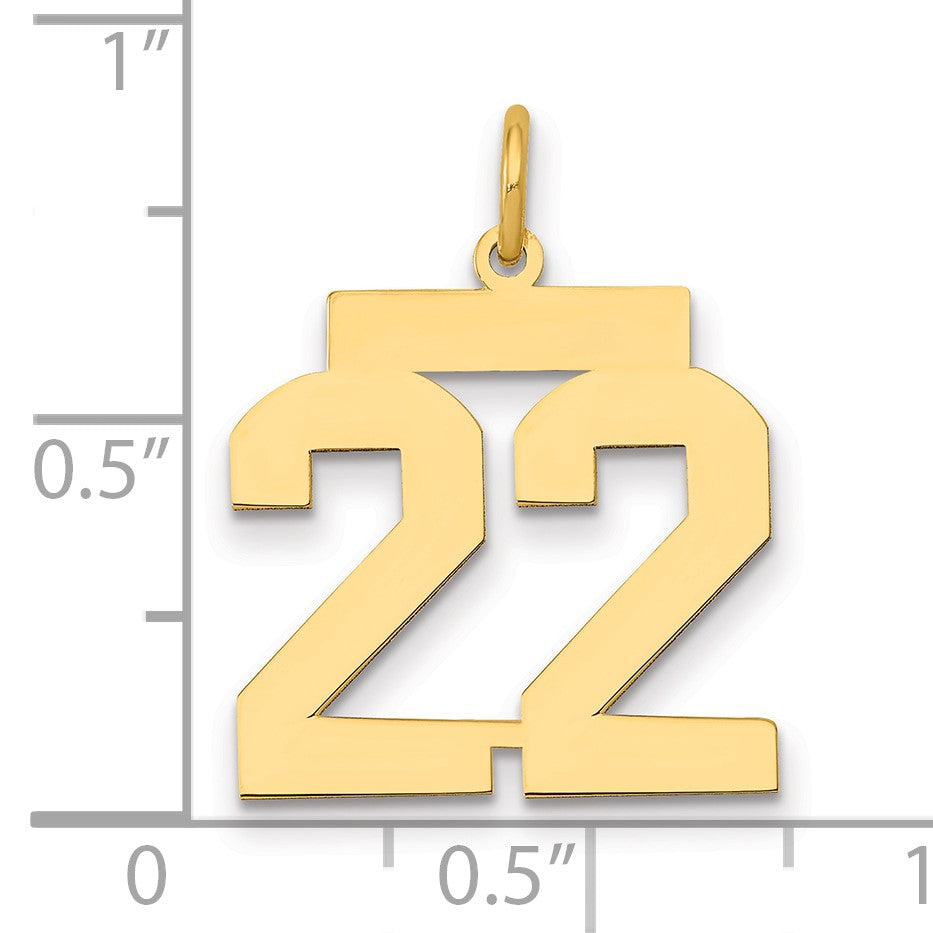 14k Medium Polished Number 22 Charm